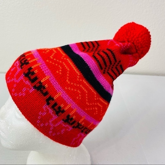 Smiley 100% Wool Knit Beanie W/ Pom OS - Picture 1 of 7